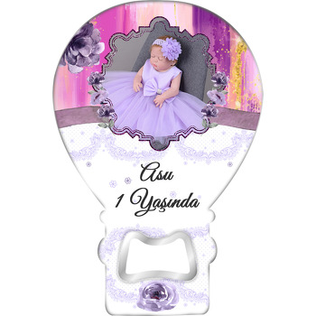 Lila Çiçek Desen Temalı Resimli Balon Magnet Açacak