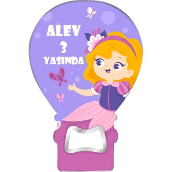 Lila Fonda Kelebekli Prenses Temalı Balon Ahşap Magnet 
