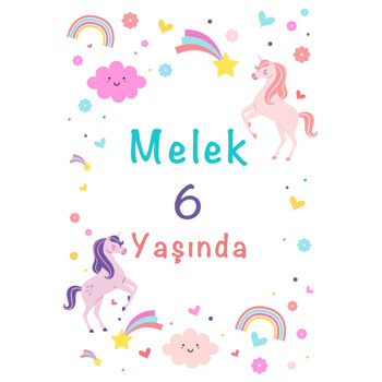 Lila ile Pembe Unicorn Temalı Doğum Günü Afiş