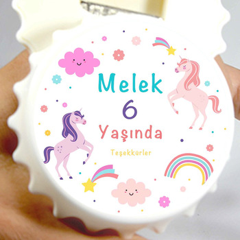 Lila ile Pembe Unicorn Temalı Kapak Şekilli Magnet Açacak