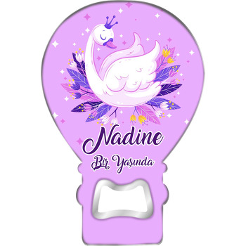 Lila Işıltılı Fonda Beyaz Kuğu Temalı Balon Ahşap Magnet 