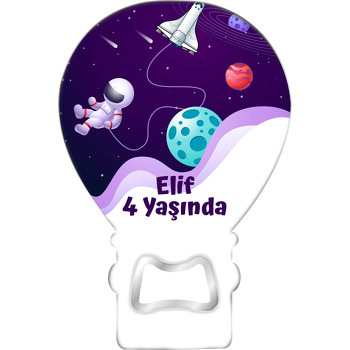 Lila Uzay ile Astronot Temalı Balon Ahşap Magnet 