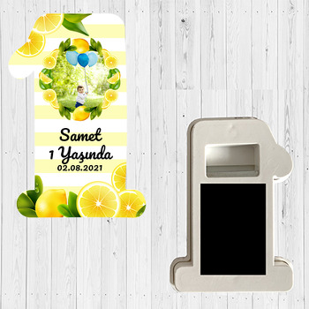 Limon Çerçeve ile Çizgili Fon Temalı Doğum Günü Magnet Açacak