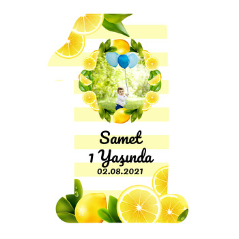 Limon Çerçeve ile Çizgili Fon Temalı Doğum Günü Magnet