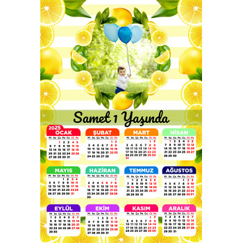 Limon Çerçeve ile Çizgili Fon Temalı Takvim Magnet