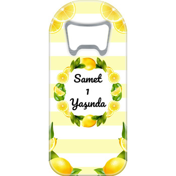 Limon Çerçeve ile Çizgili Fon Temalı Uzun Doğum Günü Magnet Açacak