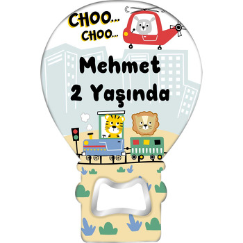 Lokomotif ile Uçakta Hayvanlar Temalı Balon Ahşap Magnet 