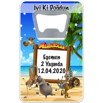 Madagaskar Temalı Dikdörtgen Magnet Açacak