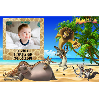 Madagaskar Temalı Doğum Günü Magnet