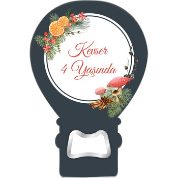 Mantar ile Portakal Ayrıntılı Çerçeve Temalı Balon Ahşap Magnet 