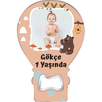 Mantarlar ile Ayıcık Temalı Balon Ahşap Magnet 