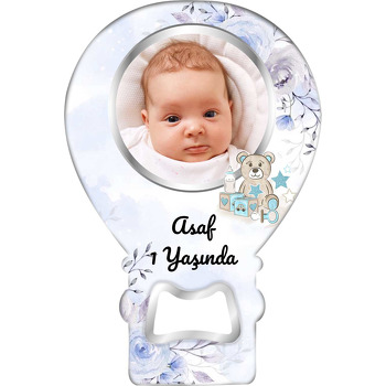 Mavi Ayıcık Temalı Balon Ahşap Magnet 