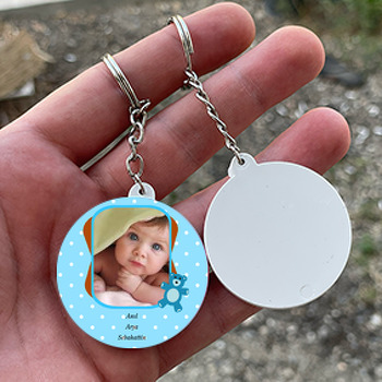 Mavi Ayıcık Temalı Bebek Daire Plastik Anahtarlık