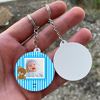 Mavi Ayıcık Temalı Doğum Günü Daire Plastik Anahtarlık