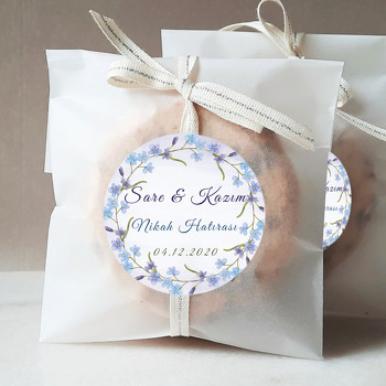 Mavi Bahar Çiçekleri Temalı Söz Nişan Nikah Sticker