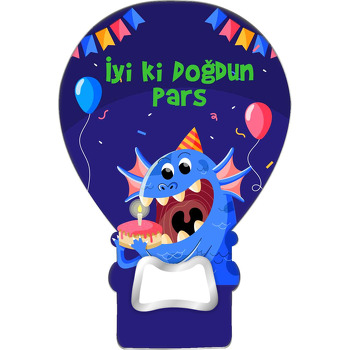 Mavi Balık Canavarı Temalı Balon Ahşap Magnet 