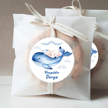 Mavi Balina ile Bebek Temalı Sticker