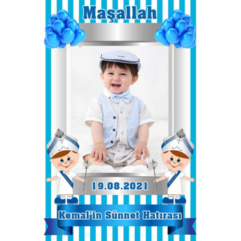 Mavi Balon ve Flamalı Sünnet Hatırası Temalı Doğum Günü Magnet