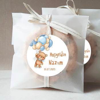 Mavi Balonla Uçan Sevimli Erkek Ayı Temalı Sticker
