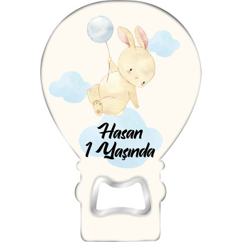 Mavi Balonla Uçan Tavşan Temalı Balon Ahşap Magnet 