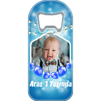 Mavi Balonlar ile Altıgen Çerçeve Temalı Uzun Magnet Açacak