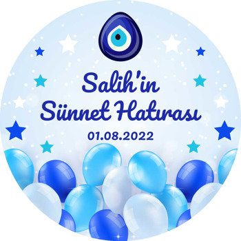 Mavi Balonlar ile Nazar Boncuğu Temalı Akrilik Daire Magnet