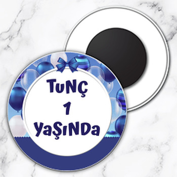 Mavi Balonlar Temalı Daire Plastik Magnet