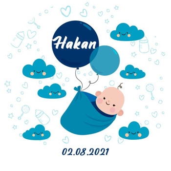 Mavi Balonlu Bebek Temalı Akrilik Daire Magnet