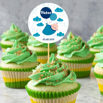 Mavi Balonlu Bebek Temalı Parti Kürdan Süs