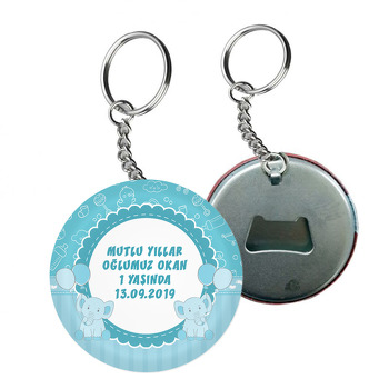 Mavi Balonlu Fil Temalı Arkası Açacak Anahtarlık