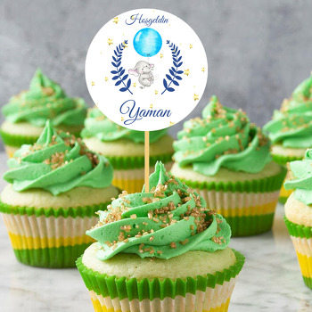 Mavi Balonlu Fil Temalı Hoşgeldin Bebek Temalı Kürdan Süs