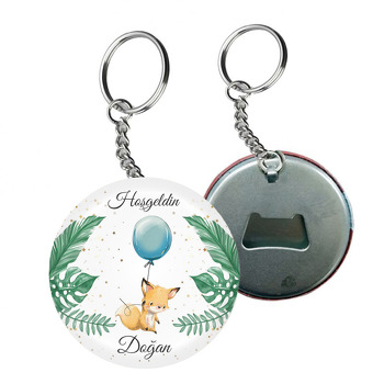 Mavi Balonlu Tilki Temalı Arkası Açacak Anahtarlık