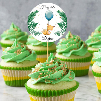 Mavi Balonlu Tilki Temalı Parti Kürdan Süs