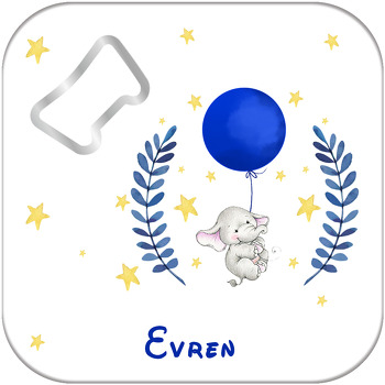 Mavi Balonlu Uçan Fil Temalı Kare Magnet Açacak