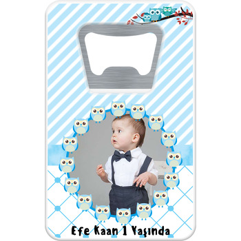 Mavi Baykuş Temalı Dikdörtgen Magnet Açacak