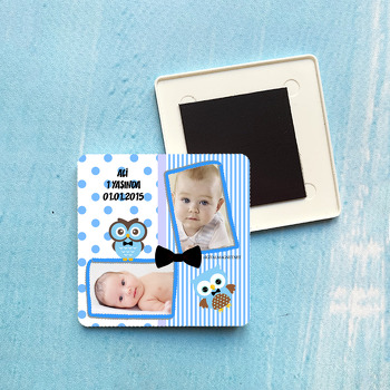 Mavi Baykuşlar Temalı Plastik Kare Magnet