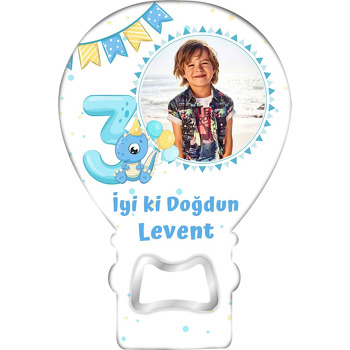 Mavi Bebek Dinazor ile 3 Yaş Temalı Balon Ahşap Magnet 