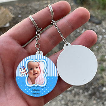 Mavi Bebekli Diş Buğdayı Daire Plastik Anahtarlık