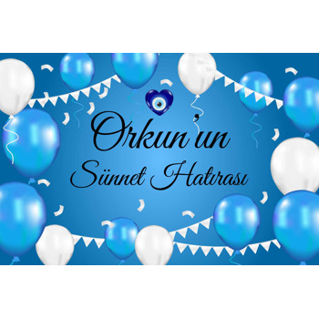 Mavi Beyaz Balonlar ile Kalp Nazar Boncuğu Temalı Plastik Sünnet Magnet