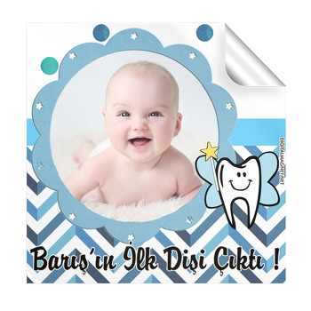 Mavi Beyaz Diş Temalı Kare Etiket