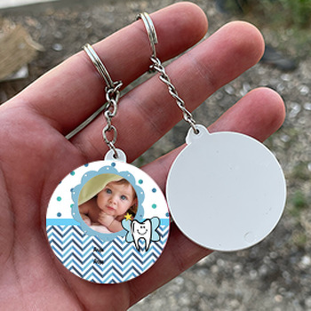 Mavi Beyaz Diş  Temalı Resimli Daire Plastik Anahtarlık