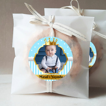 Mavi Beyaz Puantiye ile Gold Çerçeve Temalı Sticker