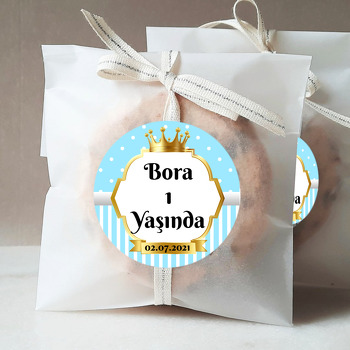 Mavi Beyaz Puantiye ile Gold Çerçeve Temalı Sticker
