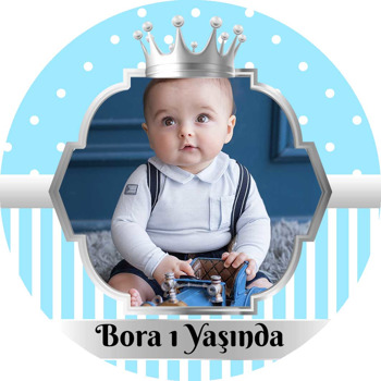 Mavi Beyaz Puantiye ile Gümüş Çerçeve Temalı Akrilik Daire Magnet