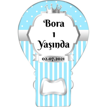 Mavi Beyaz Puantiye ile Gümüş Çerçeve Temalı Balon Magnet Açacak