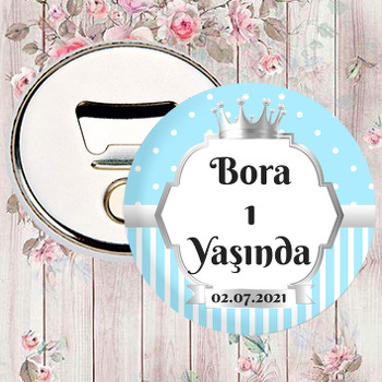 Mavi Beyaz Puantiye ile Gümüş Çerçeve Temalı Magnet Açacak
