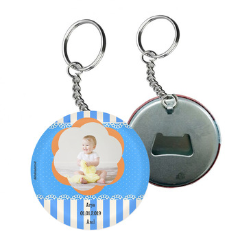 Mavi Beyaz Puantiyel Temalı Bebek Arkası Açacak Anahtarlık