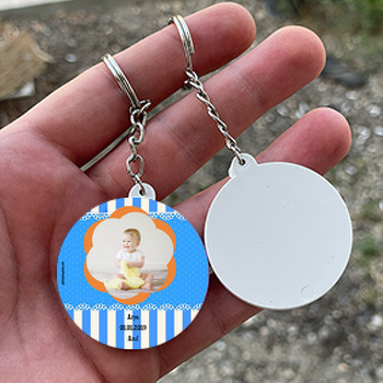 Mavi Beyaz Puantiyel Temalı Bebek Daire Plastik Anahtarlık