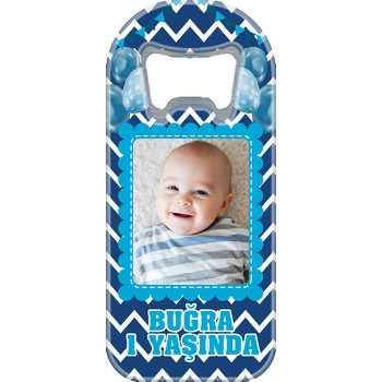 Mavi Bisküvi Çerçeve ile Lacivert Zigzag Fon Temalı Resimli Uzun Magnet Açacak