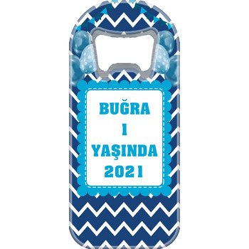 Mavi Bisküvi Çerçeve ile Lacivert Zigzag Fon Temalı Uzun Magnet Açacak